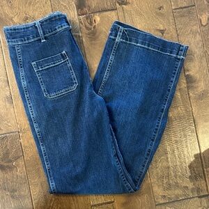 Women’s High Waist Size 6 Tall Wide Leg Dark Blue Denim Jeans